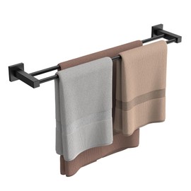 FORIOUS Double Towel Bar Racks Holder for Bathroom 24 Inch, Heavy Duty SUS304 Stainless Steel Square Towel Rail Hanger Wall Mount, Matte Black