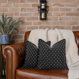 18x18 Texture Pillow Covers Set of 2 Black Vintage Couch Pillow Case Outdoor Cozy Farmhouse Pillowcase for Sofa Bed Chair Living Room (Cover ONLY)