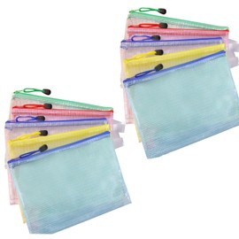 A5 Zipper File Bags Waterproof Receipt Documents Storage Office Supplies PVC 5 Colors (Set of 10)