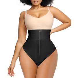 SHAPELLX Thong Shapewear Tummy Control for Women High Waisted Shaping Panties Higher Power Thong Body Shaper (Black, Small)