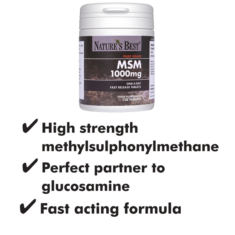 Pure MSM 1000mg Fast-Release Tablets - 120 Tablets, 1-a-Day for