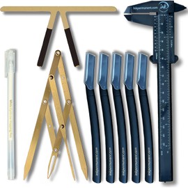 Ink Permanent Kit de Diseño de Cejas para Microblading, Herramienta para Dar Forma A Las Cejas, Juego de 9 Piezas, Kit Profesional de Diseño de Cejas con Calibrador de Proporción Áurea, Calibrador Ver
