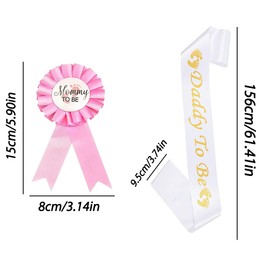 IRYNA 4 Pcs Baby Shower Sash Mummy To Be Sash Daddy To Be Sash Daddy and Mommy To Be Tinplate Badge Pin and Gold White Sash for Baby Shower Party Decoration Gender Reveal