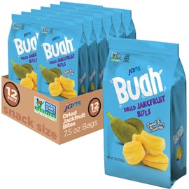 Jans Buah Jackfruit Chips (7.05 Oz Bag, Pack of 12) - Dried Jack Fruit Chips Experience Real Fruit, Gluten-Free, Sweet & Crunchy, Ready-to-Eat, Perfect for Anytime Snacking