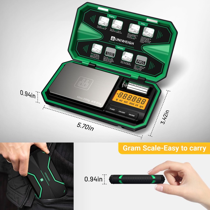 UNIWEIGH Digital Pocket Scale Precision 200g/0.01g, Digital Scale Grams Ounces,