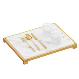 SpaceAid Bamboo Rack Dish Pad, Instant Dry Diatomaceous Earth Mat for Kitchen Counter, Stone Dish Fast Drying Mat Board (15.8 x 11.8 inch, White Marble)