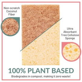 bioGo 12 Pack Biodegradable Kitchen Sponges - Eco-Friendly, Compostable, Natural Cellulose Dish Sponges