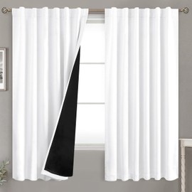 BGment Pure White 100% Blackout Curtains 63 Inches Long with Thermal Insulated Liner, Rod Pocket and Back Tab Double Layer Full Room Darkening Window Curtain for Bedroom, 2 Panels, Each 52 x 63 Inch