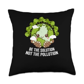 Ecosystem Zero Waste Nature Lover Positive Quotes Solution Not The Pollution Ecology Sustainable Throw Pillow, 18x18, Multicolor
