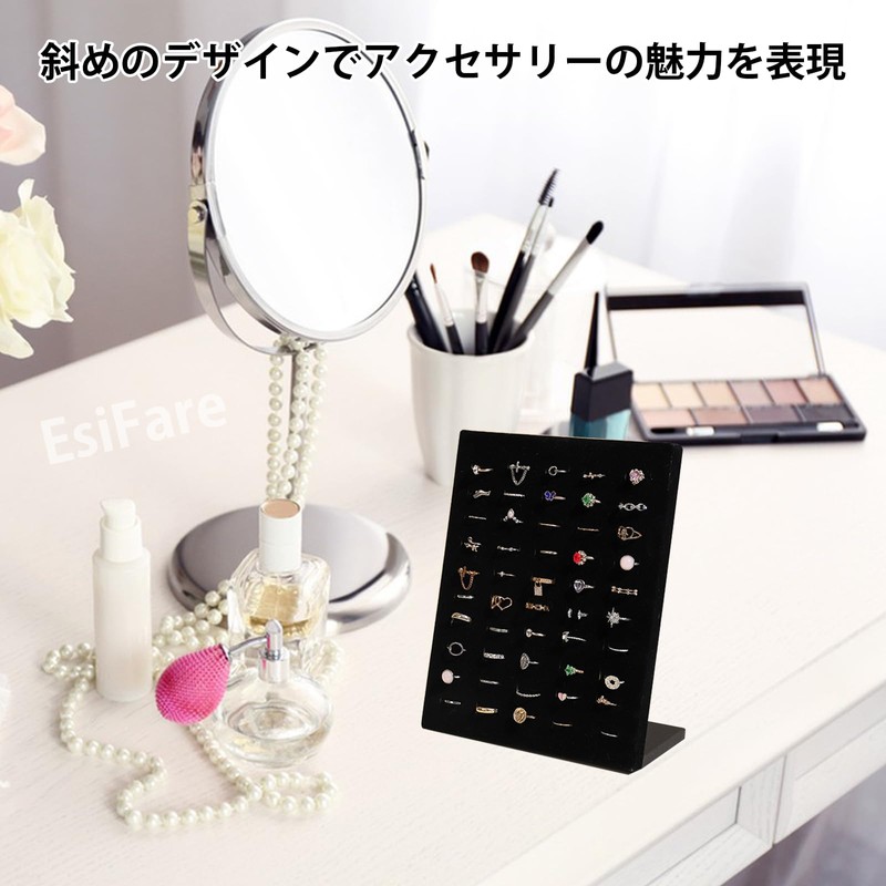 EsiFare Ring Stand, L Shape, Jewelry Storage, 50 Pieces, Velour