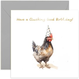 Old English Co. Clucking Good Birthday Card for Her - Funny Hen Party Hat Birthday Card for Mum, Dad, Daughter, Son - Gold Foil Birthday Card for Women and Men | Blank Inside with Envelope