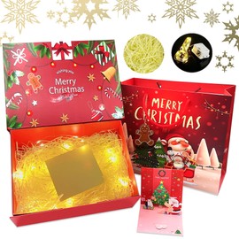 YeahBoom Christmas Gift Box, Christmas Gift Box with Lid, Christmas Tree Boxes, Green and Red Christmas Motifs with Christmas Ribbons as a Gift for Christmas Gift Packaging