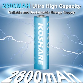 KOSHARE 8 Pack Rechargeable Ni-MH Batteries AA with Charger, 1.2V 2800mAh Ni-MH AA Battery,Double A NiMH Battery,Rechargeable up to 800 Times,Pre-Charged (White+Blue, 8AA+8Slot Charger)