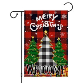 Girlly Winter Christmas Tree Garden Flag Double Sided 12x18 Inch Merry Christmas Tree Snowflake Sign Welcome Yard Flag Farmhouse Outdoor Decor Burlap Red