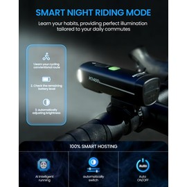 RAVEMEN 1400 Lumens Intelligent Daytime/Night Running Front Light, K1400 with Auto ON/OFF and Light Sensor for High/Low Ambient Light Conditions IPX7 Waterproof USB C for Day Night Riding