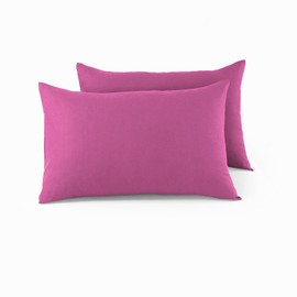 CHARKHAH Pair of Polycotton Standard Housewife Oxford Pillowcases and 100% Cotton Flannel Jersey Pillow Covers Protectors Dyed in Trendy Colors, Size 50 cm x 75 cm (Housewife Pack of 2, Fuchsia-Pink)