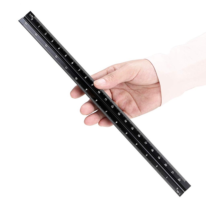 OwnMy 30CM Solid Aluminum Metric Triangular Architect Scale Ruler Set,