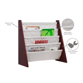 Wildkin Kids Canvas Sling Bookshelf for Boys and Girls, Wooden Design Features Four Fabric Shelves, Keep Bedrooms, Playrooms, and Classrooms Organized, Measures 25 x 24 x 11 Inches (Cherry w/ Tan)