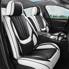 SCDOOCA Car Seat Covers Full Set White Black, Luxury Leather Car Seat Covers, Waterproof and Breathable Seat Covers, Universal Car Seat Protector Fit for Cars, Trucks, SUVs, Pick-ups (Full Set)