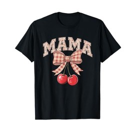 Checkered Cherry Bow Coquette Retro Mama Mother's Day Gifts T-Shirt