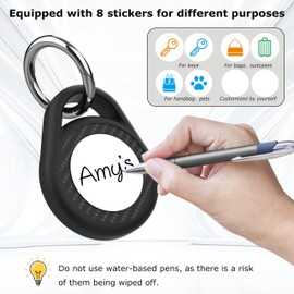 Holder for Airtag with Keychain,Waterproof Case Rubber Cover for Air Tag,Includes Stickers & Lanyard (Black&Black)
