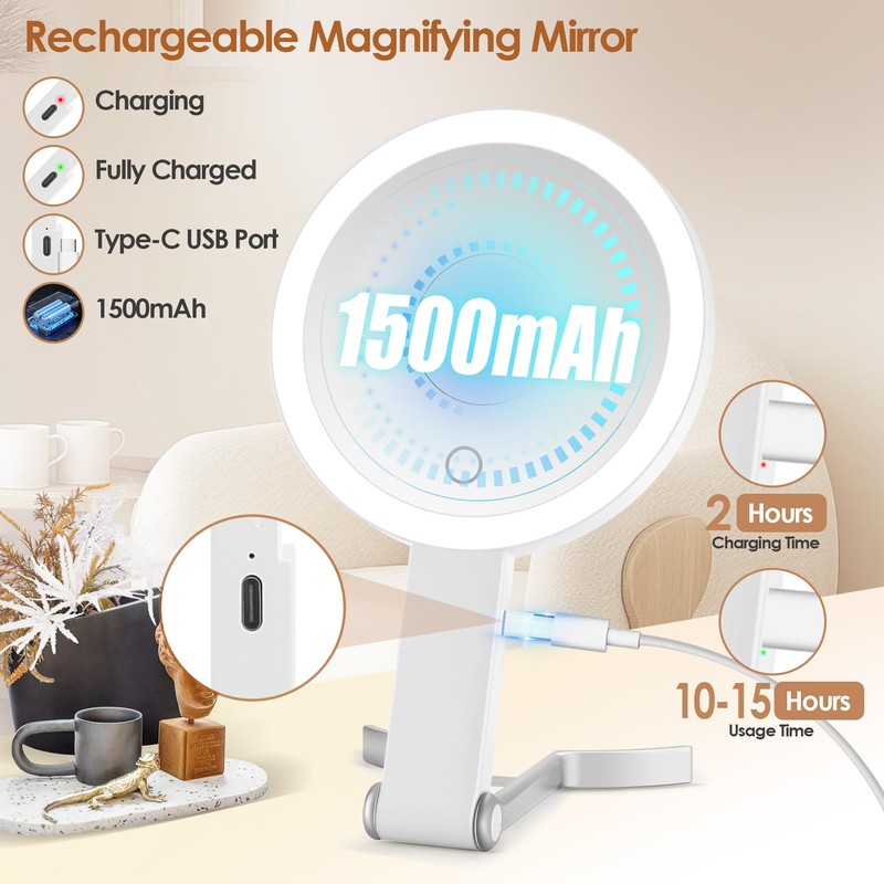MIYADIVA Magnifying Mirror with Light, Double Sided 30X/1X Lighted Travel