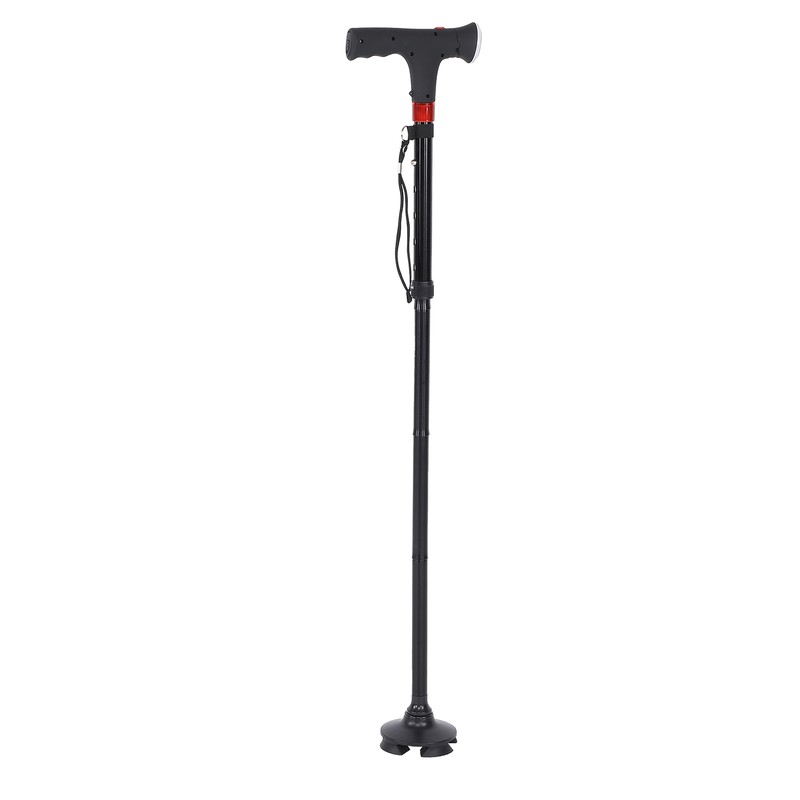 Aluminum Alloy Folding Light Cane Elderly Four‑legged with Lamp Non‑slip