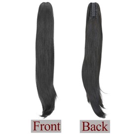 22" Claw On Ponytail Extensions Slightly Wavy Tails Clip In Hairpieces Long Curly Ponytail Synthetic For Women Ladies, Natural Black