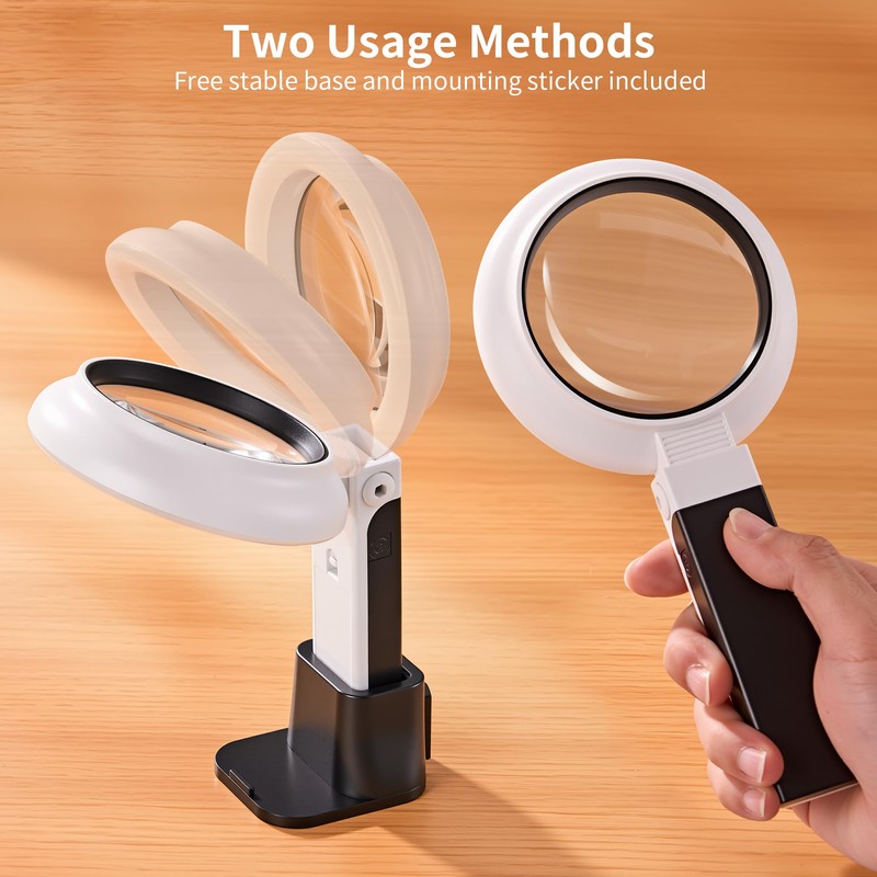 JARLINK Magnifying Glass with Light and Stand, 3 Modes Foldable