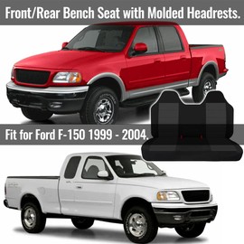 EDIETH Front Bench Seat Covers with Molded Headrests for Ford F-150 1999 2000 2001 2002 2003 2004, Durable Oxford Fabric,Easy Installation, Machine Washable-Black