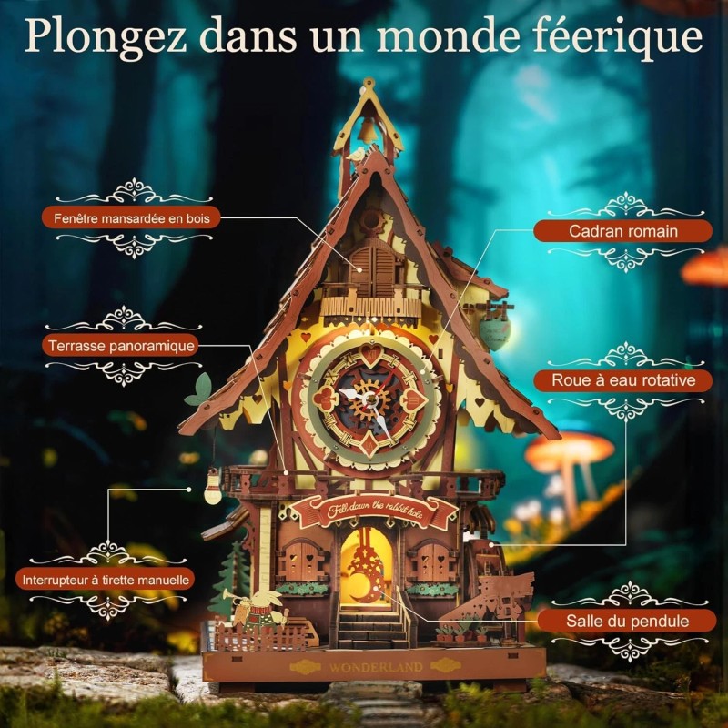 ROKR Cuckoo Clock 3D Wooden Puzzle DIY Model Kit Budding