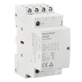 Heschen Household AC Contactor, CT1-25, Ie 25A, 4 Pole Four Normally Open, AC 12V Coil Voltage, 35 mm DIN Rail Mount