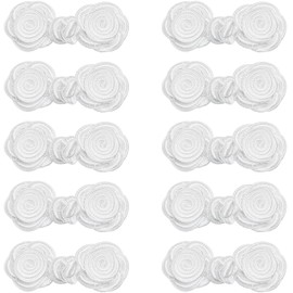 LUORNG 10 Pairs Ancient Style Handmade Nylon Rose Buttons Ethnic Costume Cheongsam Plate 6CM Dancewear Accessories Sewing Coat Poncho Jacket Buttons White