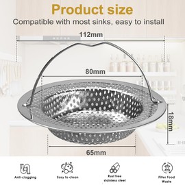 SUNNIFLY Pack of 2 Sink Strainers, Stainless Steel Sink Strainer, Kitchen Sink, Sink Strainer with Handle, Clog Protection, Reusable (OD 11 cm x W 8 cm x H 2 cm)