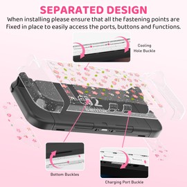 FUNDIARY Travel Carrying Case for Switch 2 with Pink Sakura Design, Cute Accessories with Portable Storage Bag, Glitter Sakura Split Protective Cover, Shoulder Strap, Screen Protector and 2 Thumb Caps