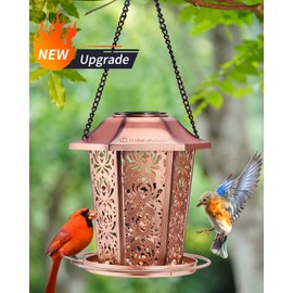 Solar Bird Feeders for Outdoors Hanging - Premium Grade Metal Bird Feeder, Chew-Proof, Weather and Water Resistant Wild Bird feeders, Outside and Garden Decoration-New