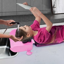 Portable Shampoo Basin for Children,The Elderly,Pregnant Woman,Friends Tear Free Hair Wash at Home(Pink)