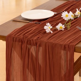 Socomi Terracotta Christmas Fall Cheesecloth Table Runner Boho Rustic Farmhouse Gauze 120 inch 10FT Cheese Cloth Runner for Wedding Party Baby Shower Birthday Home Decor Holiday Decorations