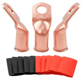 SVAAR 45 Degree Bent Bare Copper Lugs 6 AWG - 3/8" Battery Lugs,Heavy Duty Wire Lugs,Ring Terminals,Battery Cable Ends/Terminal Connectors 10PCS 6 AWG Lugs with 10PCS 3:1 Heat Shrink Tubing
