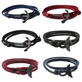 DKDDSSS Men's Bracelet, Sailing Rope Surfer Bracelet, Maritime Bracelet, Men and Women, Surfing Whale Bracelet, Handmade, for Everyday Use, Outdoor and Leisure, Pack of 6, Nylon, No Gemstone