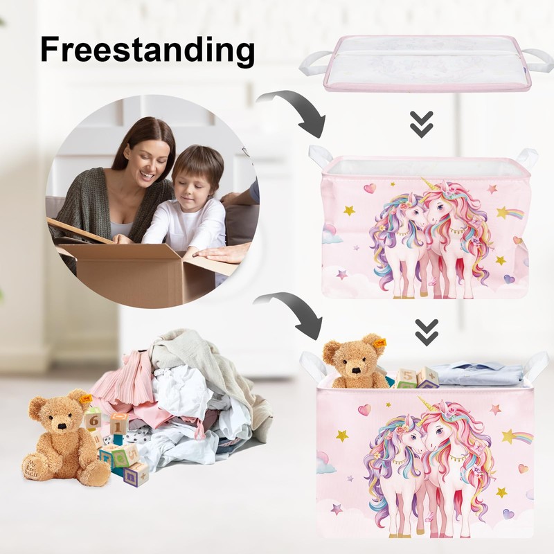 Clastyle Unicorn Kid Storage Basket Foldable Girl Laundry Hamper, 36L