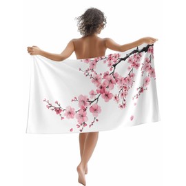 Gsypo Plant Microfiber Beach Towel Oversized 35”x71”, Pink Flowers Classic Art Swimming Pool Towels for Adult, Absorbent Sand Free Lightweight Beach Towels for Beach Bath Yoga Hotel