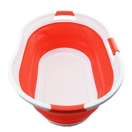 SAMMART 44L (11.6 Gallon) Collapsible Plastic Laundry Basket - Foldable Pop Up Storage Container/Organizer - Portable Washing Tub, Water Capacity: 35L(9.2 Gallon) (1, White/Orange Red)