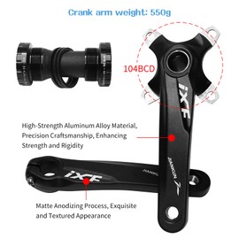 ZTZ 170mm Mountain Bike Crankset - Hollow Integrated MTB Crankset with 104 BCD 32/34/36/38T Narrow Wide Single Speed Chainring（34T）