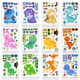 24 Sheets Make Your Own Dinosaur Stickers for Kids, Dino Dinosaur Party Favors, Birthday Gifts, Classroom Rewards, Crafts for Boys and Girls