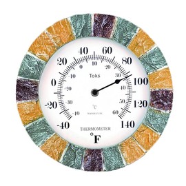 Lily's Home Indoor or Outdoor Large Hanging Wall Thermometer. 10" Inch Diameter. (Stone)