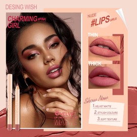 Desing Wish Lip Liner Set of 6 Lipstick Nude Pink Matte Lipstick Permanent Lip Liner Lip Balm Lip Gloss Red Lipstick 24 Hours Long Lasting Lips Kits Madame Birthday Gift