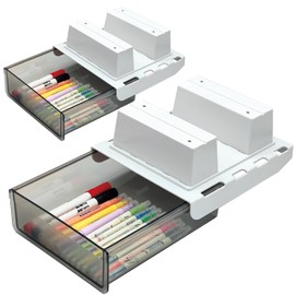 SVNNELP 2 Pack Upgrade Under Desk Drawer for Table with Lip,Office Attachable Plastic Desk Accessories & Workspace Organizers,Hidden Under Table Desk Storage Organizer Pencil Tray Drawer Slide Out