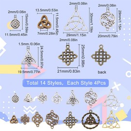 SUNNYCLUE 1 Box 56Pcs Knot Charms Celtic Knot Charm Irish Charms Trinity Linking Connetor Charm Knot Beads Tibetan Style Flat Round Alloy Charms for Jewelry Making Charm Earrings DIY Supplies Adult