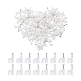 100 Pcs Plastic 8mm Cord Stops for Wall Antenna Wire 5C Suptopwxm Cable Step Nails Type for Fixing Wiring (White)